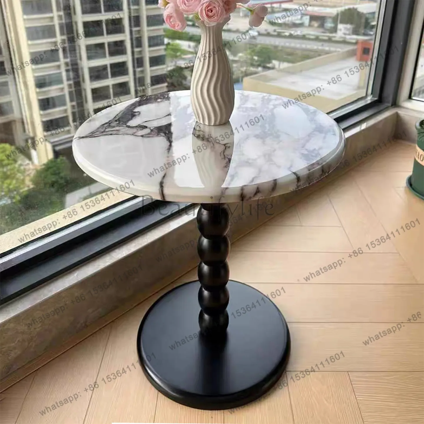 

French retro marble edge sofa corner table removable high-end small coffee table