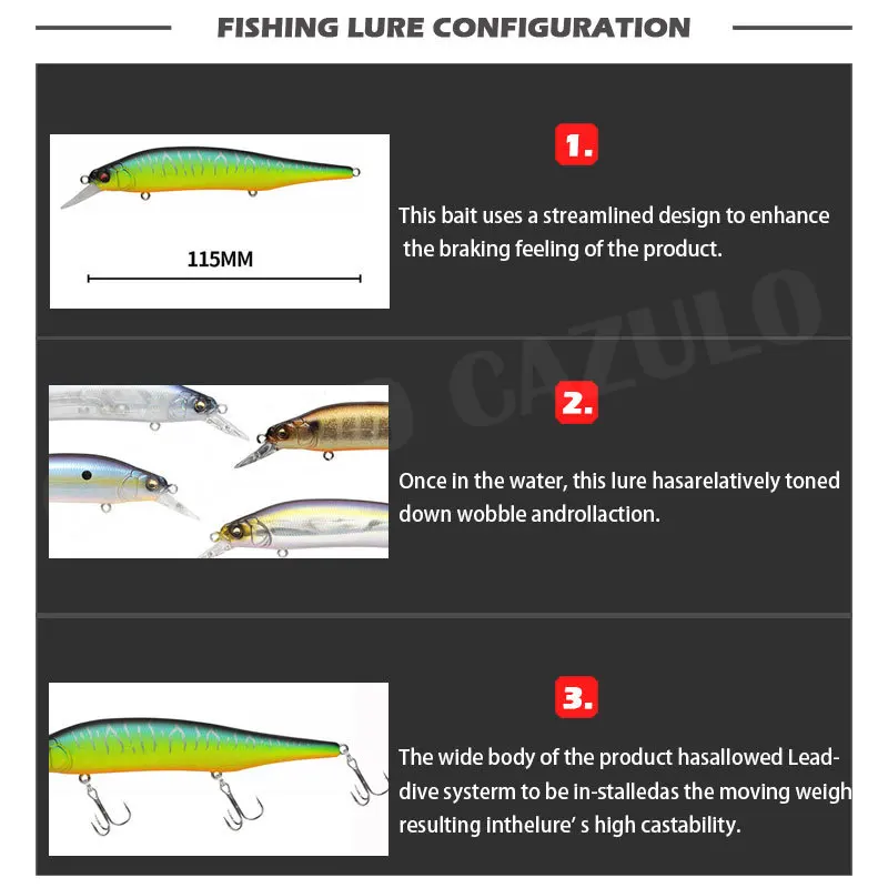 เหยื่อปลอมตกปลาแบบแข็งขนาด115มม. 16.7ก. เหยื่อชุดอุปกรณ์ตกปลาปลาซิว