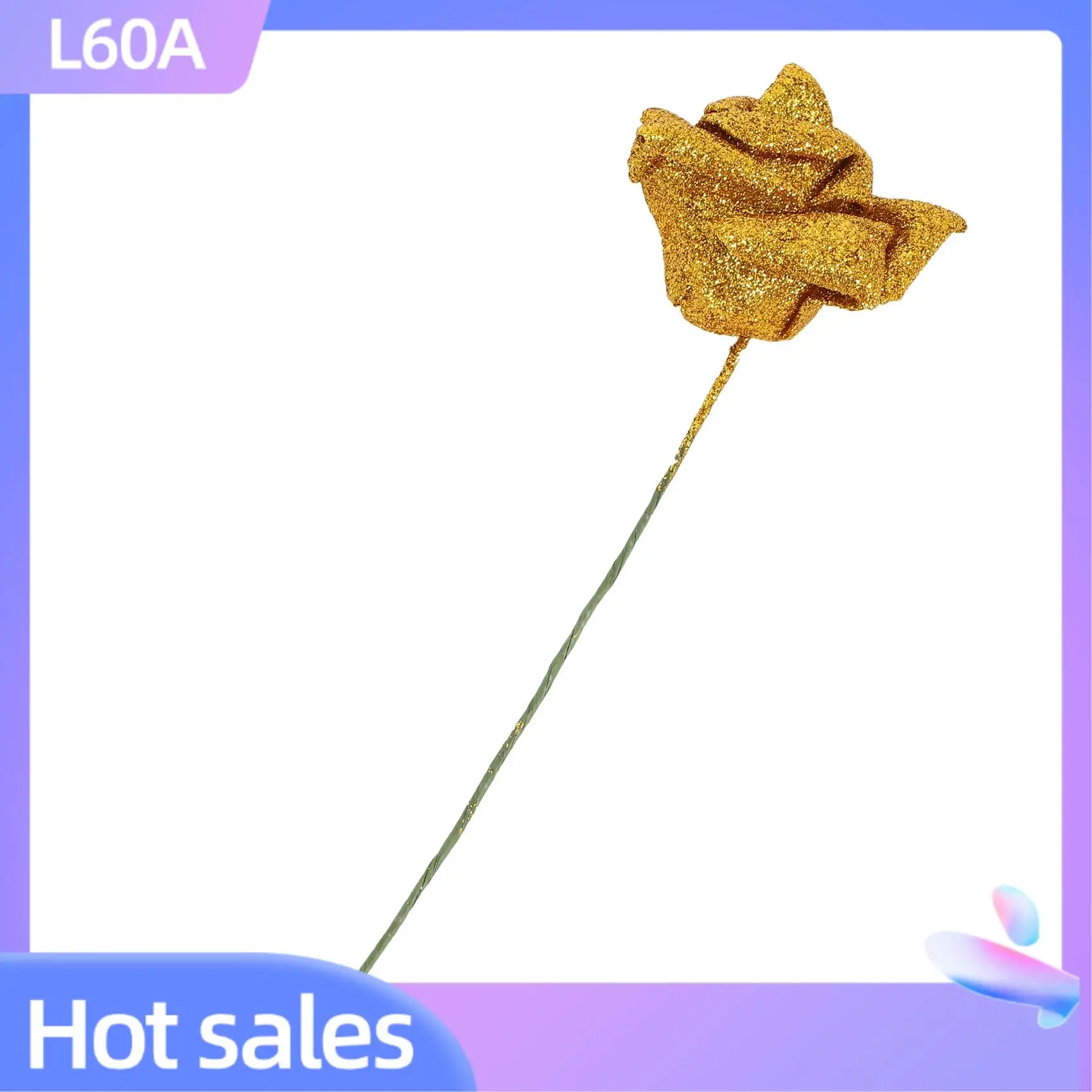 

L60A 7Pcs Foam Glitter Artificial Rose Decor, Gold