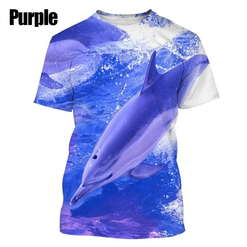 Summer  Funny Dolphin 3D Printing Short-sleeved Hip-hop Dolphin Casual Round Neck T-shirt Personality Harajuku Style Shirt