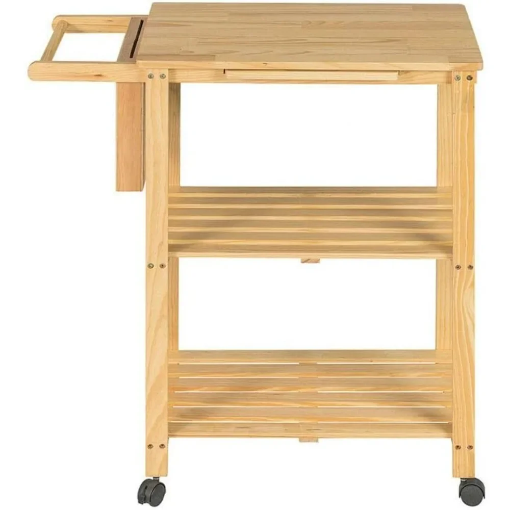 Wooden Kitchen Trolley Cart Utility Serving Island Dish Shelf Workstation w/Knife Rack Pine Wood Frame 31.5 x 15.7 x 33.2 of Set