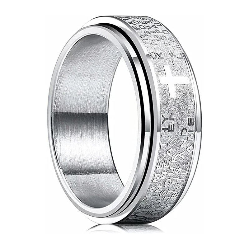 Fashion Rotating Titanium Ring For Men Women Stainless Steel Cross Jesus Stylish Punk Spinning Spinner Anti Stress Rings Jewelry