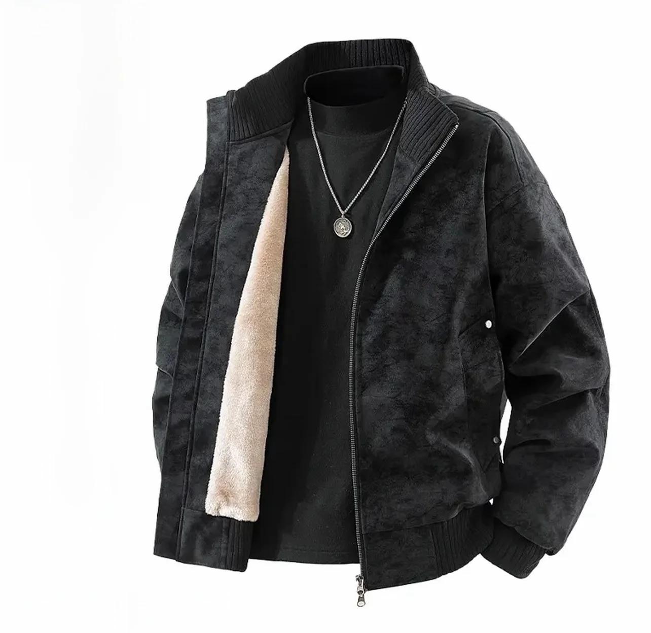 Large Size Fleece Lined Stand Collar Jacket for Men Casual Warm Windproof Waterproof PU Leather Jacket Thickened Winter Coat