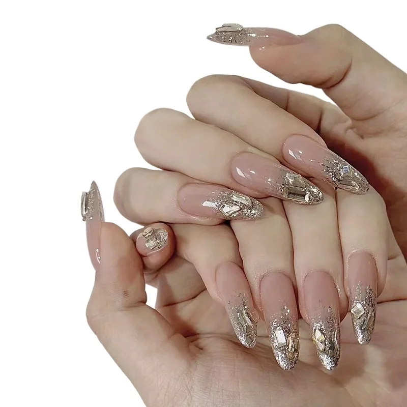 

Wear nail advanced sense fake nail rhinestone glitter handmade patch nail piece monochrome