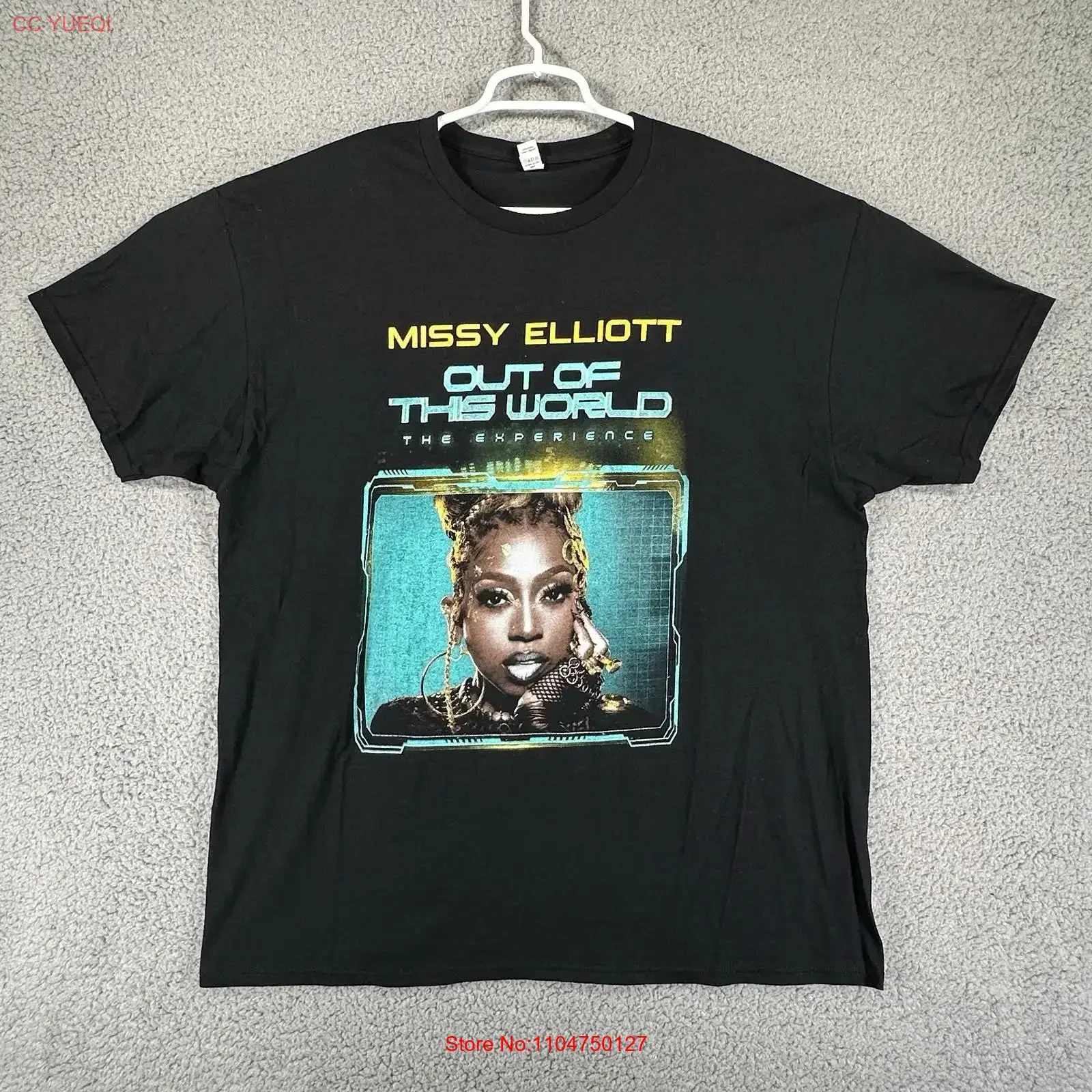 Missy Elliott Out Of This World 2024 Tour Black T Shirt Double Sided Print XL vintage Washed homme Unisex Slightly streetwear