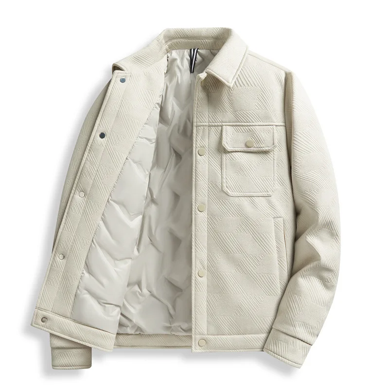 

Men's Solid Color Casual Fashion Loose Simple Basic Turn-down Collar Long Sleeves 50% Goose Down Jackets New Fashion Jackets Top