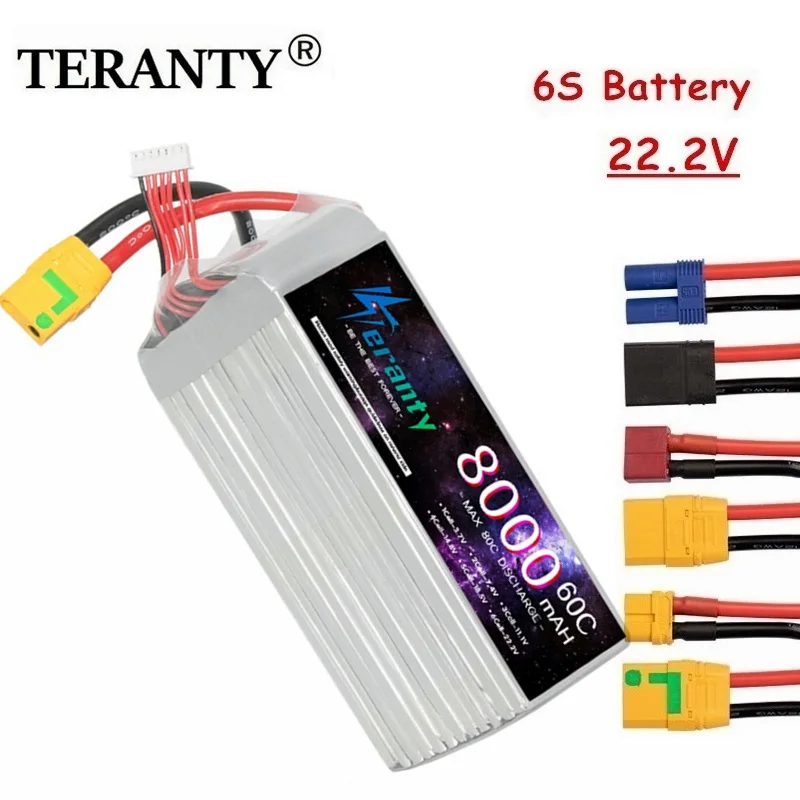 

New 6S Battery 22.2V 8000mAh Lipo Battery 60C for Drone RC FPV Helicopter Quadcopter Racing Parts 6S Rechargeable with XT90S EC8