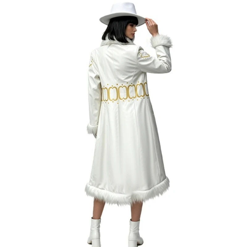 Nico Robin Cosplay Miss All Sunday Costume Live-Action TV Anime White Coat Purple Bikini Suit Hat Wig Halloween Party Costume