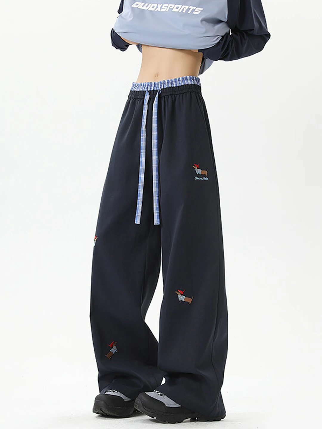 Pantalon décontracté à carreaux bleus pour hommes, coupe ample, jambes droites fines, vêtements de travail, respirant, taille élastique, Long, été