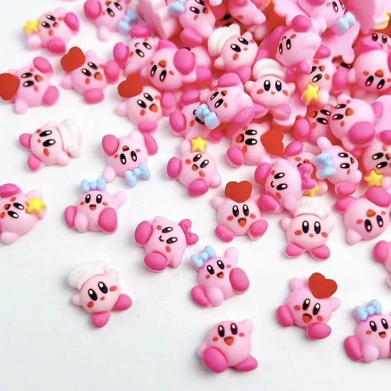 30PCS 3D Kawaii Resin Pink Dolls Nail Art Decorations Cartoon Chef Hat Bow Star Toys Nail Charms Accessories Handmade DIY Nails