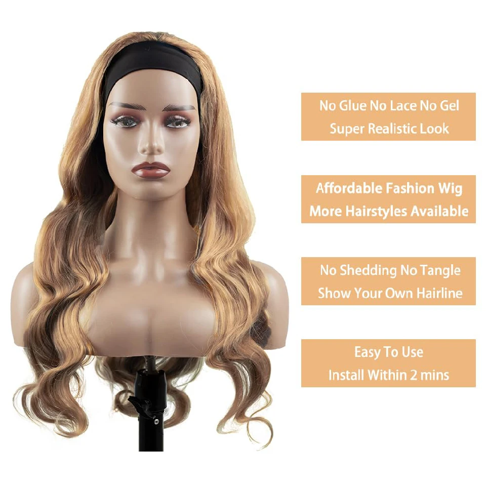 Blonde Hoofdband Pruik Menselijk Haar Body Wave #27 Honingblonde Hoofdband Pruiken Glueless Machine Gemaakt Braziliaans Maagdelijk Haar Voor Vrouwen