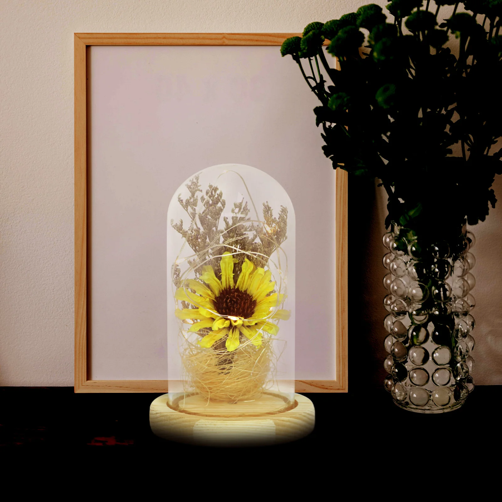 

In Glass Artificial Flower Decorative Desktop Adornment For Home Office Table Display Sunflower Ornament Sunflower