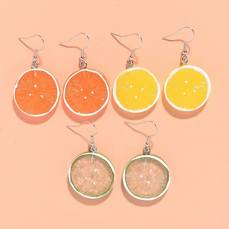 Fun Resin Eardrop for Women Strange Simulation of Orange Lemon Slice Earrings Gift 2024