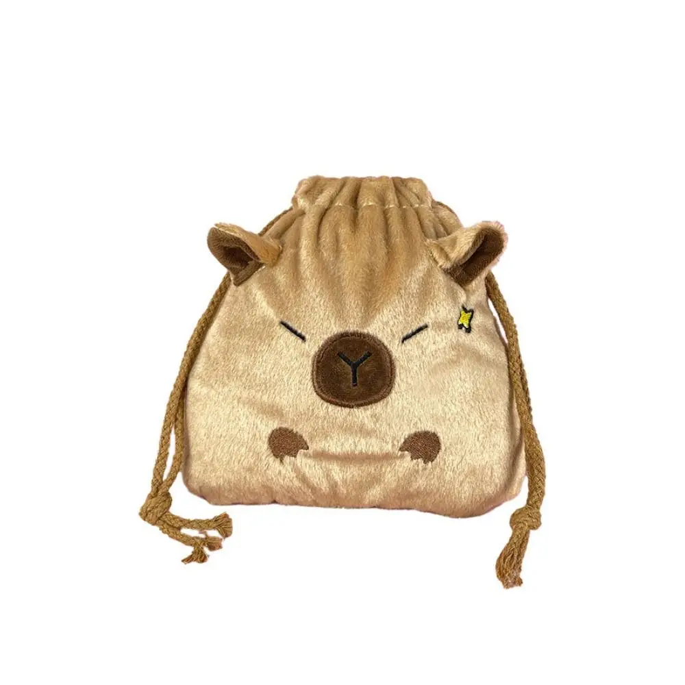 Animal Capybara Plush Bundle Pocket Stuffed Large Capacity Capybara Drawstring Bag Stationery Bag Makeup Bag Cartoon Storage Bag