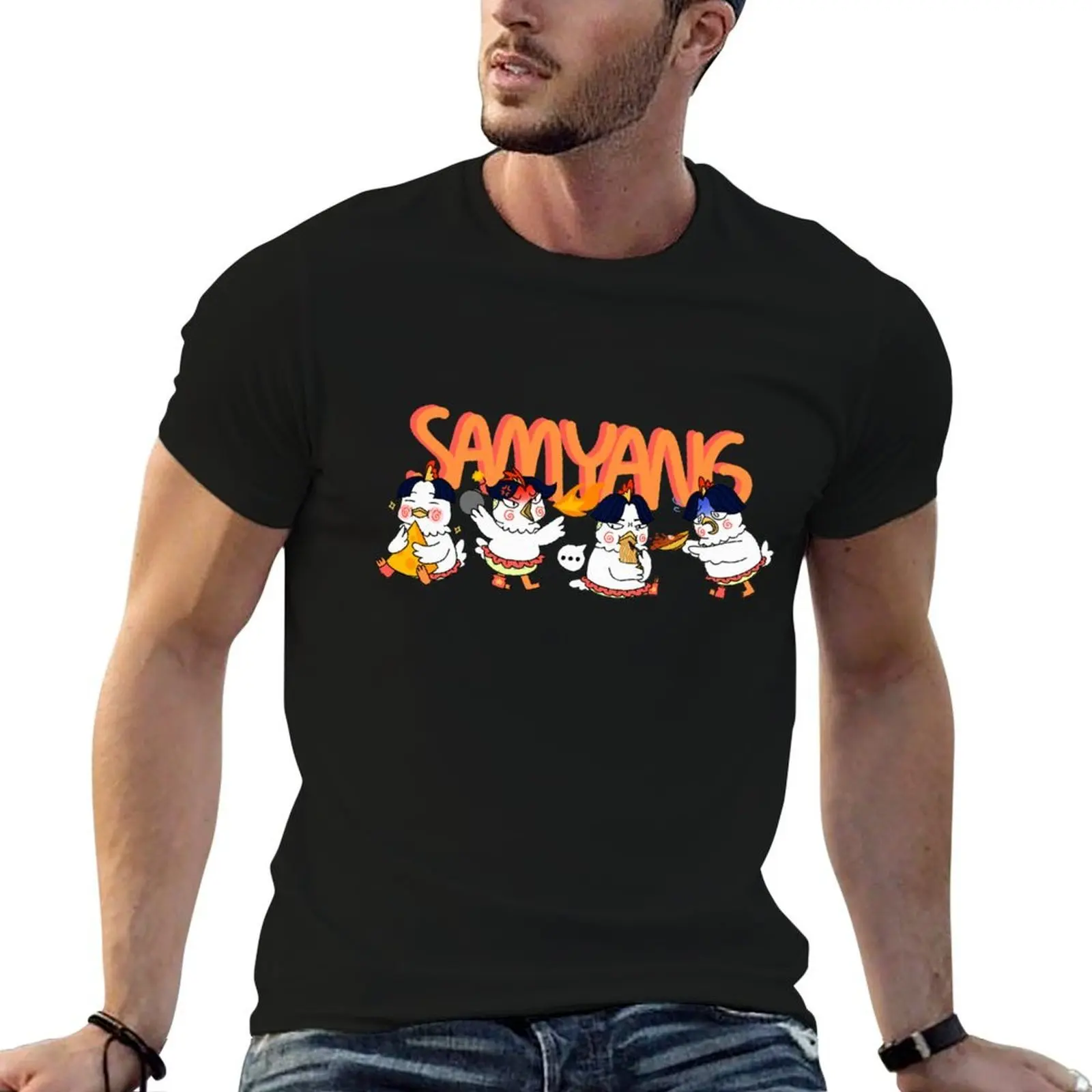 Samyang Spicy Noodle Chicken T-Shirt T-Shirts für Herren, Baumwoll-T-Shirt für Herren, schlichte T-Shirts für Herren, lustiges Baumwoll-T-Shirt