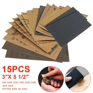 15 -Piece Sandpaper Set, Giấy cát ướt/Giấy nhám khô 150/180/240/320/400/600/800/1200/1500/2000/2500/3000/5000/7000 grão Grão 6 Giấy nhám bán hàng chính 800 - №2