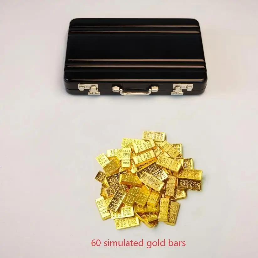 60Pcs Mini Replica Gold Bar Set with Briefcase 24K Gold-Plated Alloy Collectible Model Fake Gold Bar Decor for Home Office