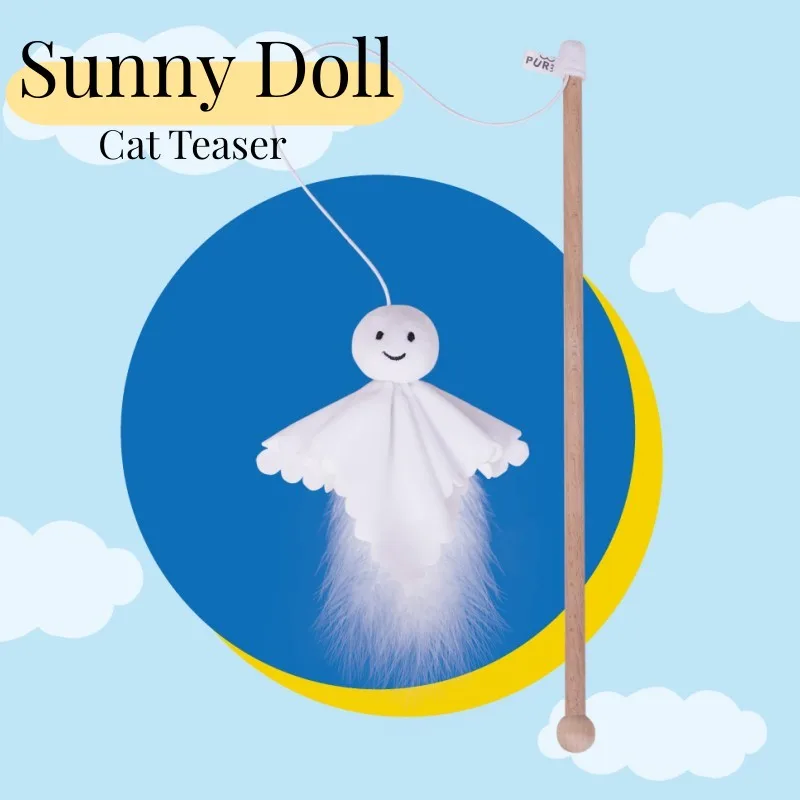 

Sunny Doll Cat Teaser Stick Toy てるてるぼうず Cat Catnip Bouncy String Turkey Feather Beech Wand Pet Supplies Cat Accessories