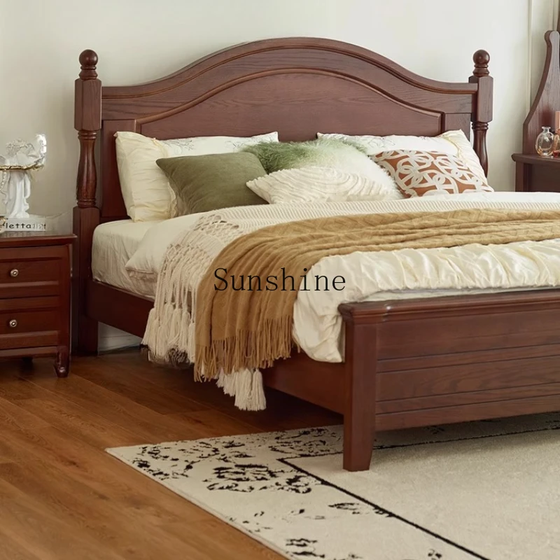 

French retro style solid wood bed, modern simplicity, double master bedroom, retro light luxury