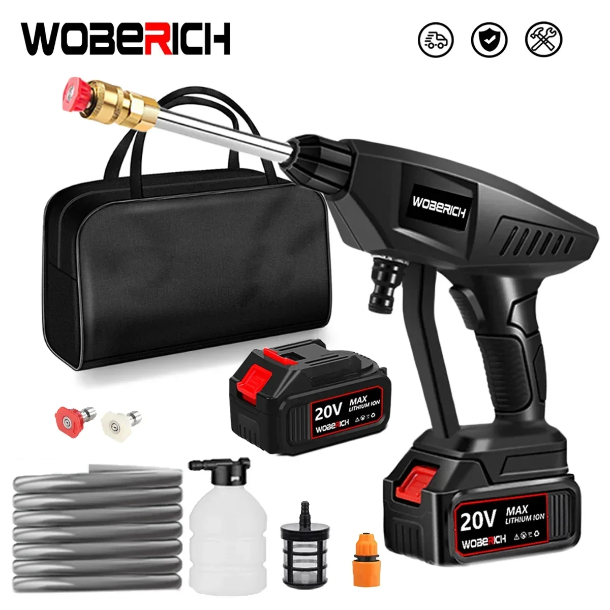 Black Cordless High Pressure Car Washer Spray Portable Car Wash  Cleaner Cleaning Machine With Toolbag for 18V Makita Battery