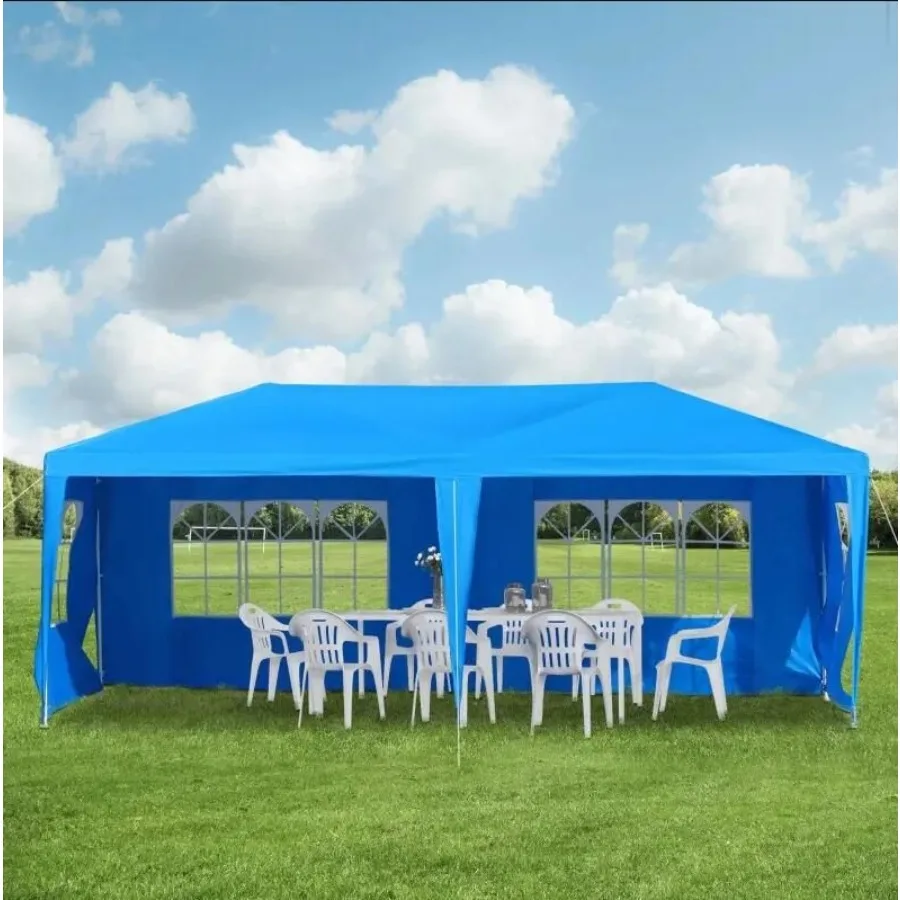 

Large 10' x 20' Gazebo Canopy Party Tent with 4 Removable Window Side Walls Wedding Picnic Outdoor Events Blue