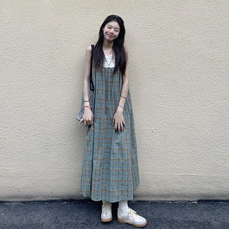 

plus Size Women's Vintage Strap Dress Summer Fashion Loose Versatile Long Dress Heavy Duty 300 Pounds Trendy Casual Gown