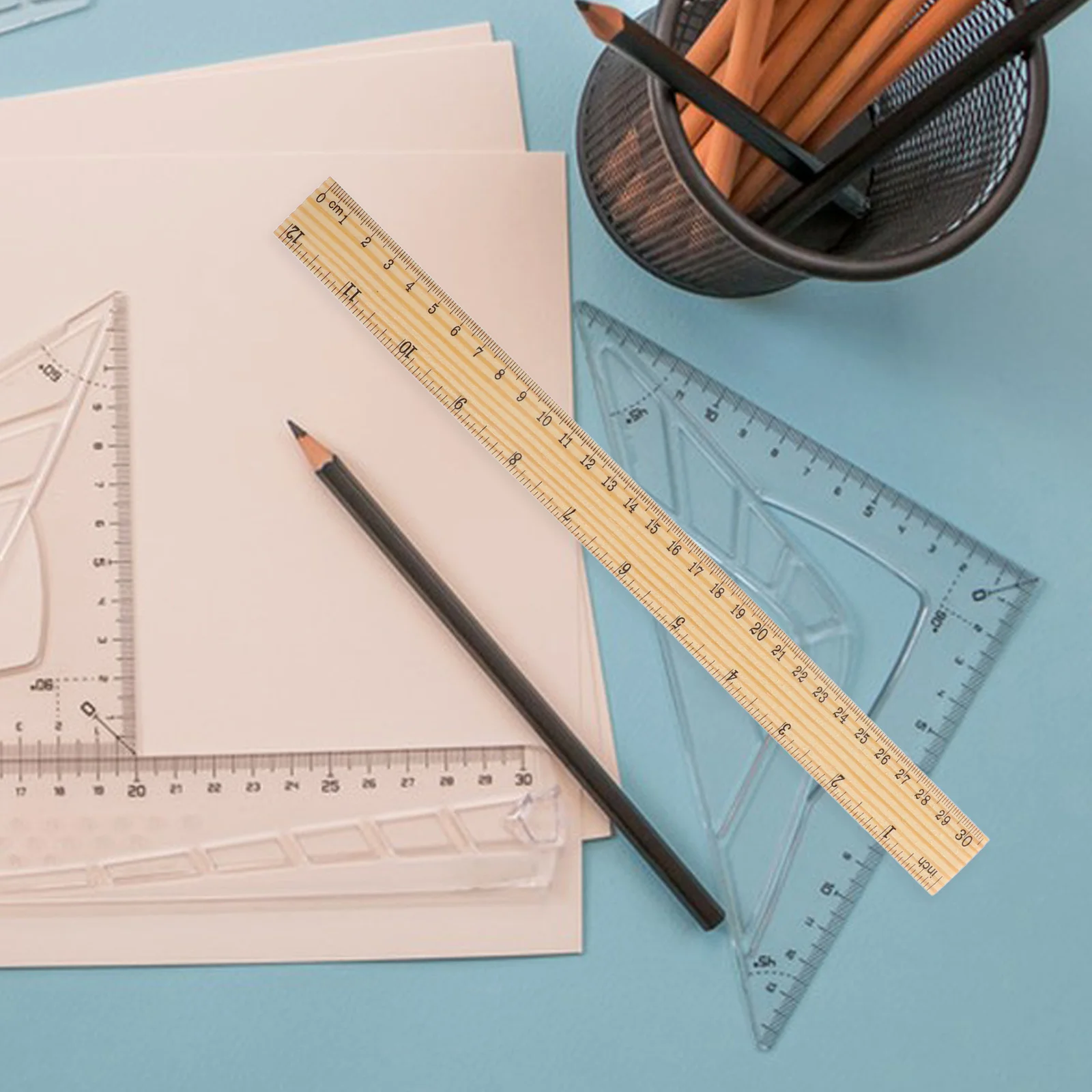 10pcs Wooden Rulers Dual Scale High Precision Clear Markings Resistant Deformation Students Professionals Quilting