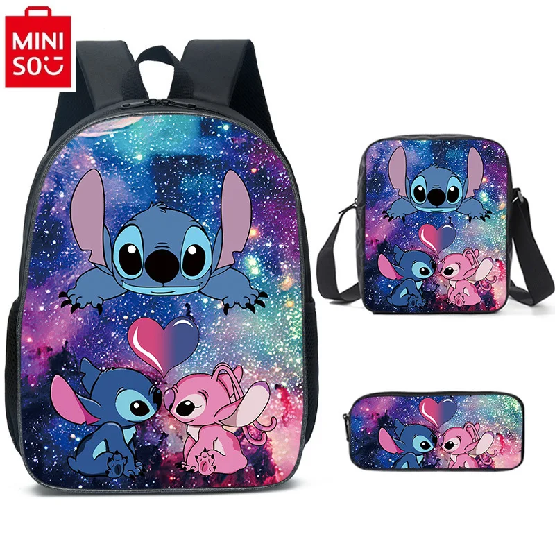 

MINISO Disney Cartoon Stitch Pen Bag Diagonal Three Piece Set Student High Quality Nylon Large Capacity Backpack