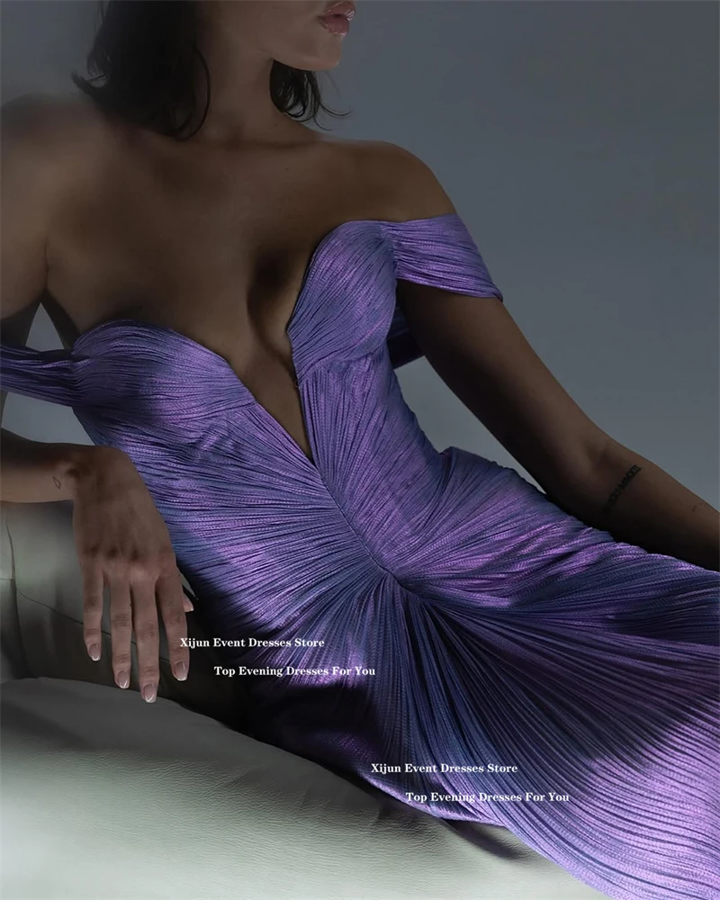 

Xijun Lavender Silk Satin Evening Dresses Off The Shoulder Sweetheart Prom Dresses Saudi Arabric Formal Prom Gowns Customized