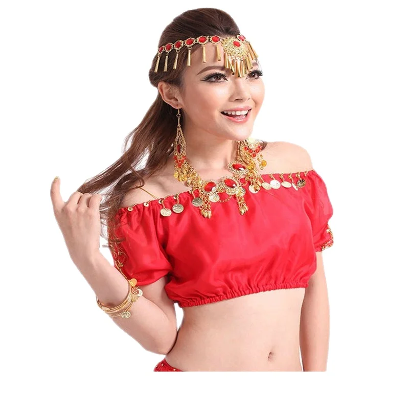 2018 nowości kobiety sexy red topy do tańca brzucha cekiny taniec brzucha top na sprzedaż — zdjęcie 2