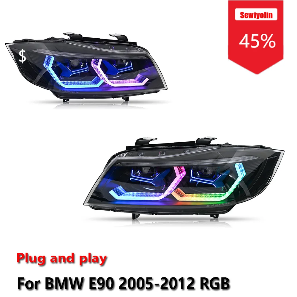 

Sewiyolin Car LED Headlight Assemblies For BMW E90 2005-2012 RGB Fog DRL Brake Turn Signal Lamp Plug and Play