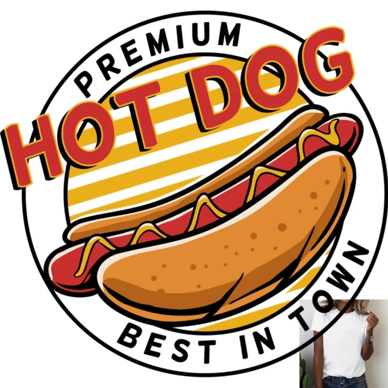 Retro American Hot Dog Pattern Heat Transfer White Ink Iron - on, Suitable for T - shirts, Canvas Bags, Casual & Versatile Trend
