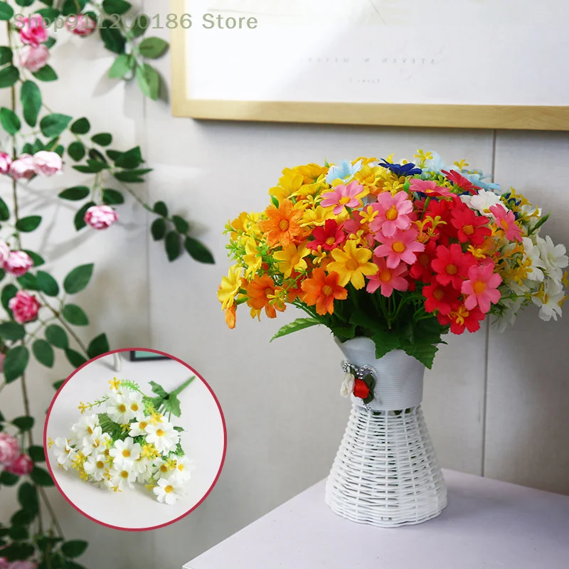 1 Bouquet 28 Heads Artificial Flowers Fake Silk Orchid Chrysanthemum Flower Wedding Flower Bouquet Home Garden Party Decor ﻿