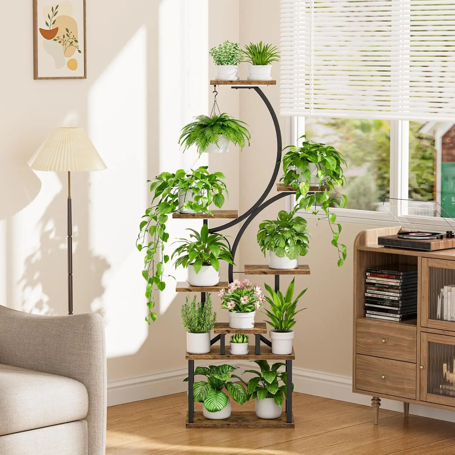 Plant Stands for Indoor Growing, 8 Tiered Large Flower Holder, S-Shaped Decorative Rack for Living Room, Patent Design, Brown image 4