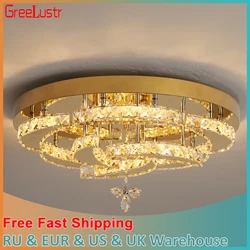Flower Led Ceiling Lamp Modern Crystal Drop Chandelier Pendant Light Ceiling Light Home Decor Fixtures Living Room RC Dimming