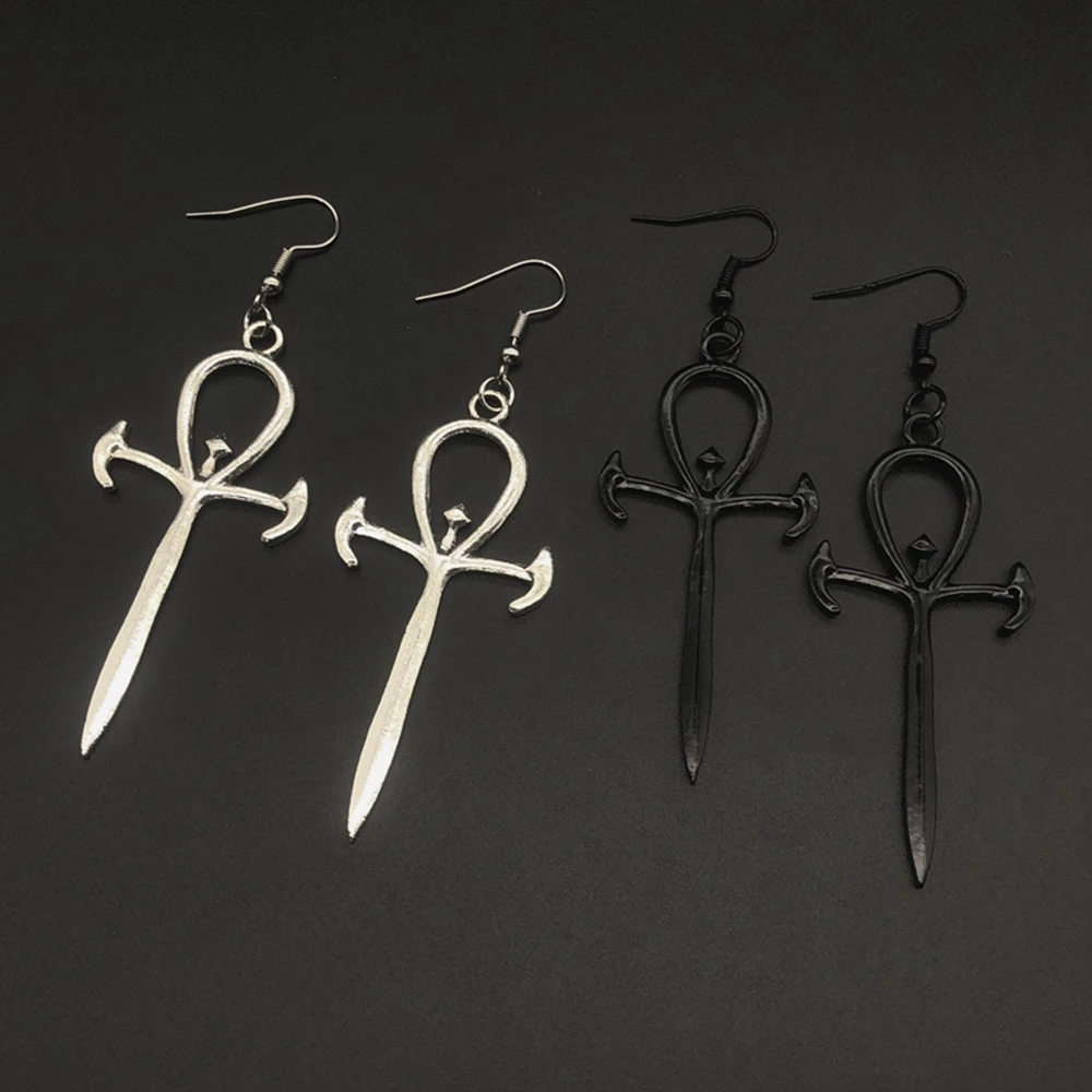 Goth Vampire Gothic Ankh Cross Black Earrings Occult Gothic Dracula Nosferatu Symbol Fashion Original Jewelry Gift Fashion New