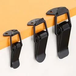 2Pcs Black Spring Buckle Mini Pull-Close Lock for Luggage Iron Cabinet Wooden Box - Durable Duckbill Handle Connection