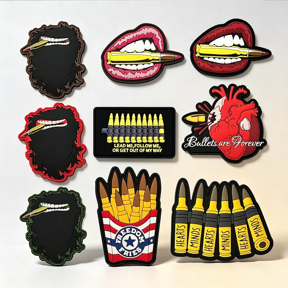 Cartoon Bullet Mouth Heart PVC Tactical Patch Hook Backing Badge Funny Military Patches for Outdoor Jacket Backpack