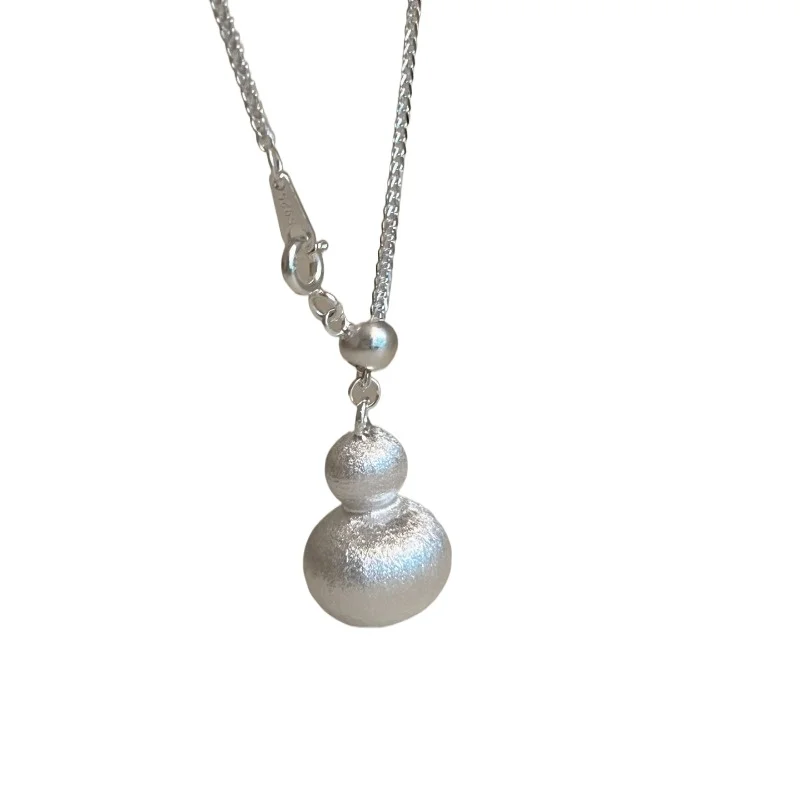 S925 sterling silver brushed gourd long necklace niche design light luxury high-end pull-up sweater chain
