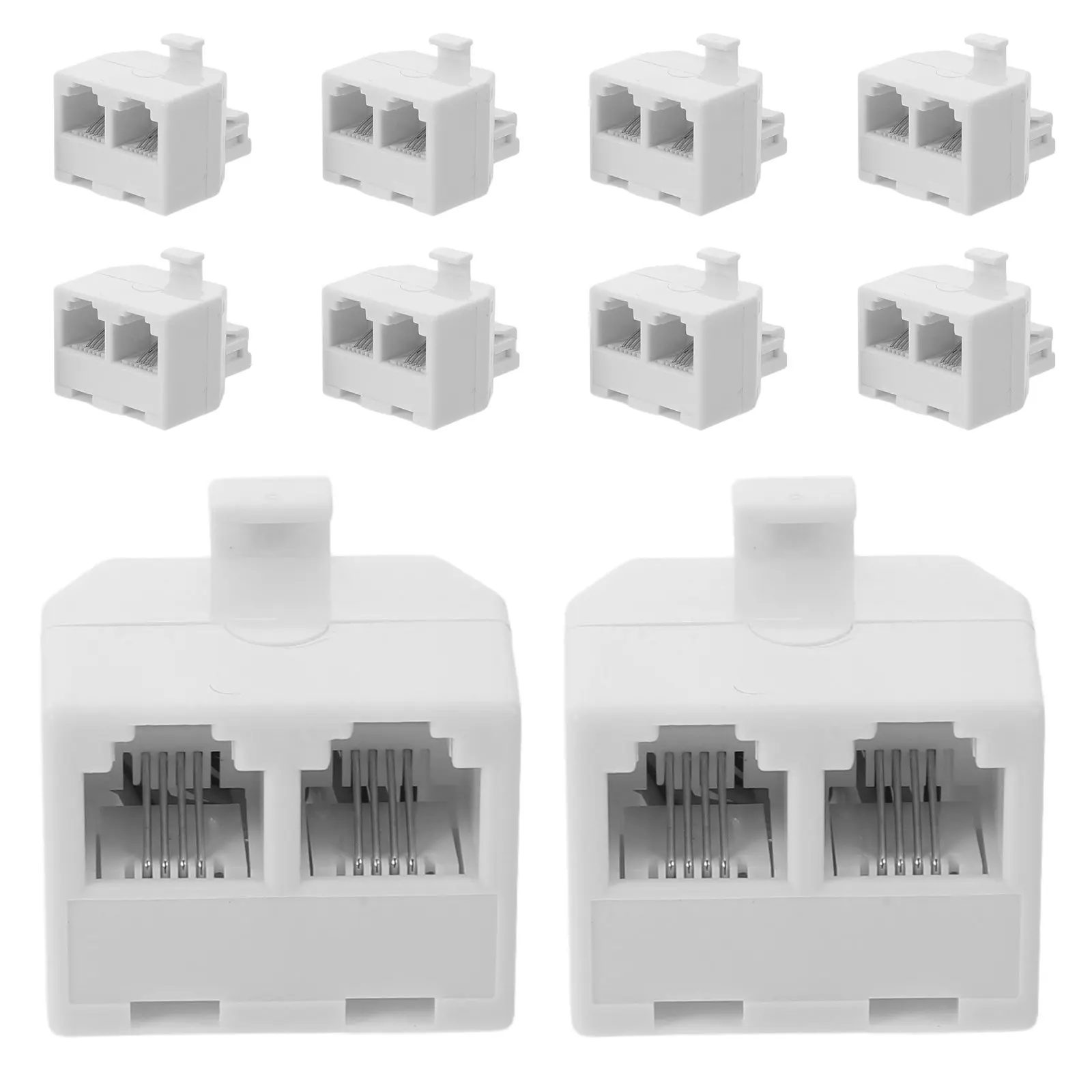 10Pcs Telephone Line Splitter Adapter Rj11 6p4c Dual Female Jack Modular Phone Cable Divider for Home Office Phone System