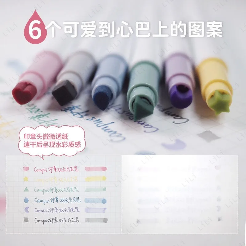 Seal Double Headed Marking Pen Set Light Color Fluorescent Marking Hand Account Marking Pen Student Stationery Supplies