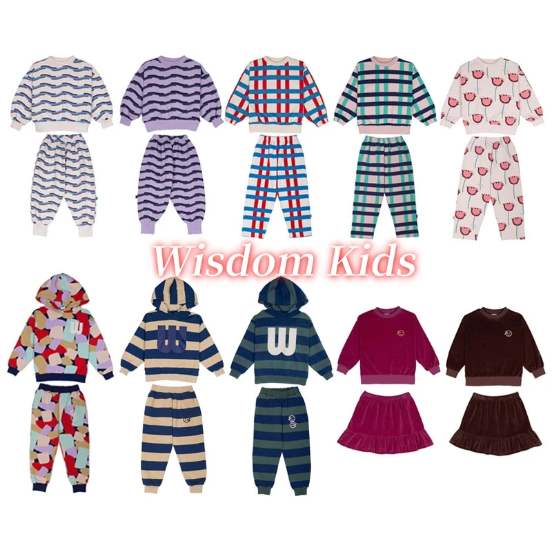 

WYN Hoodie Pants Set 2024 AW New Boys and Girls Long Sleeve Stripe Outerwear Cartoon Printed Top Sweatshirts and SweatPants