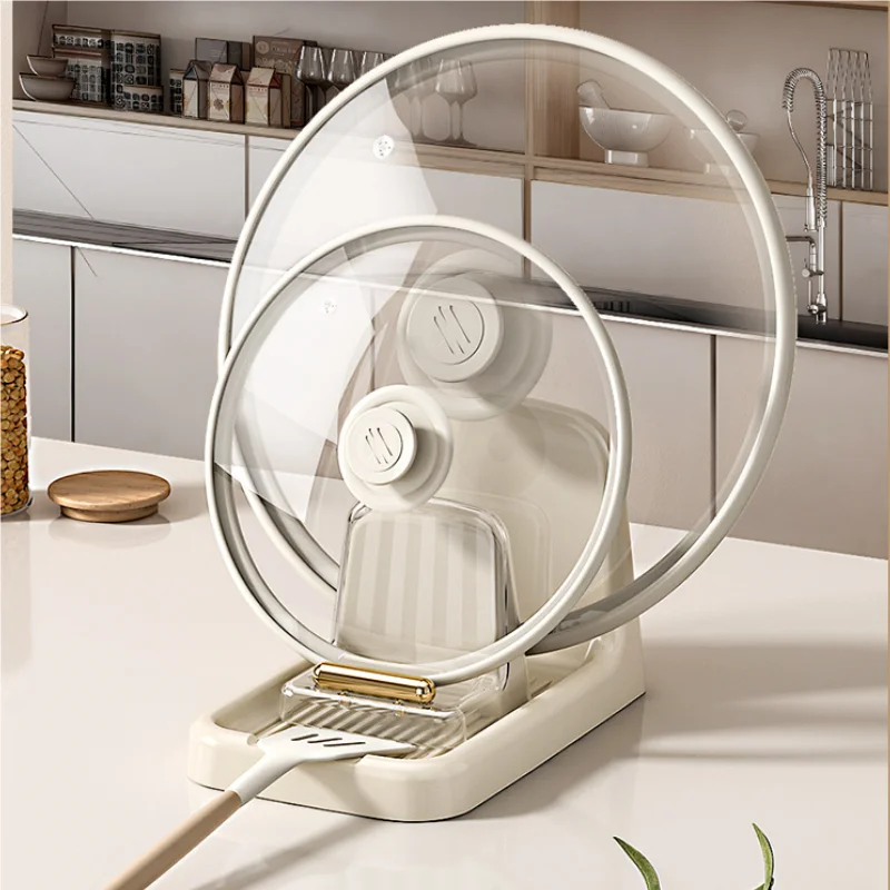 Multifunctional Pot Lid Holder Organizer With Drip Tray Kitchen Countertop Lid Rack Kitchen Organization