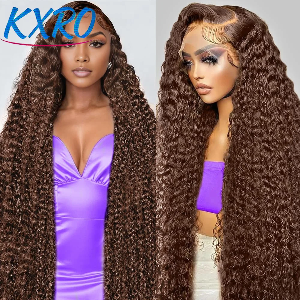 

Chocolate Brown Deep Wave Curly Human Hair Wig Colored Lace Front Human Hair Wigs Glueless Wigs For Woman on Clearance Sale