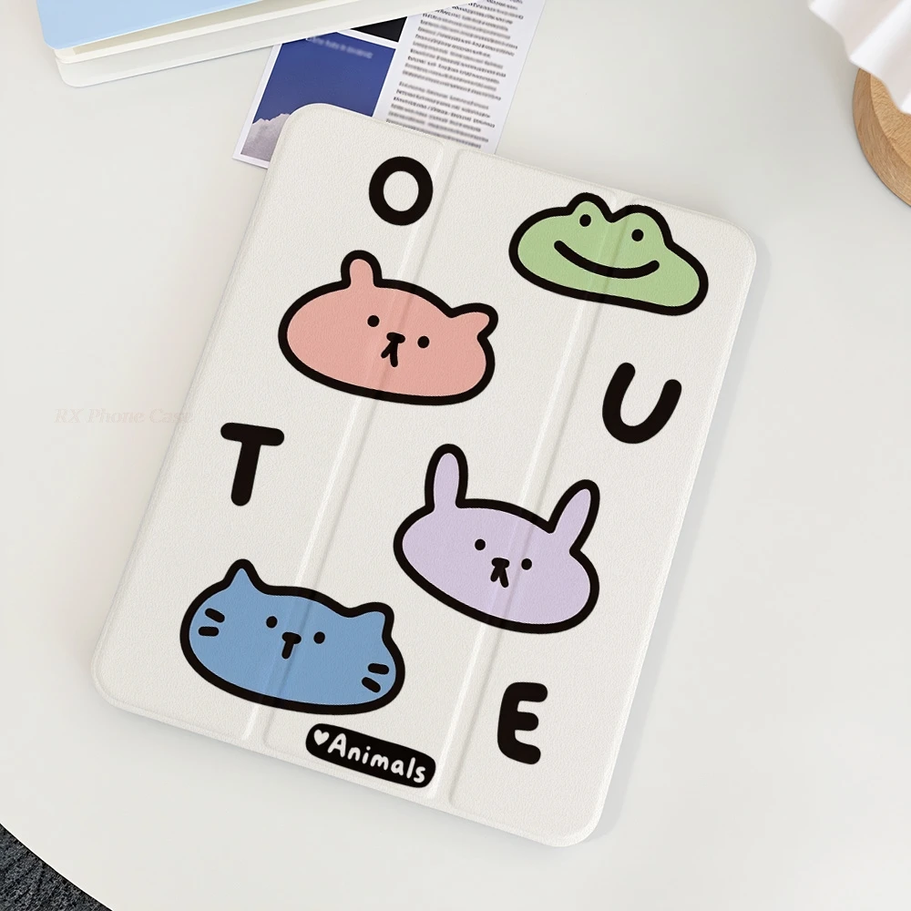 Cartoon Animal Table Case For Samsung Tab S9 Plus S9 FE Plus S10Plus A9 A11 Plus S7 Plus S8 Plus A8 S7 FE S6 Lite Tri-fold Stand