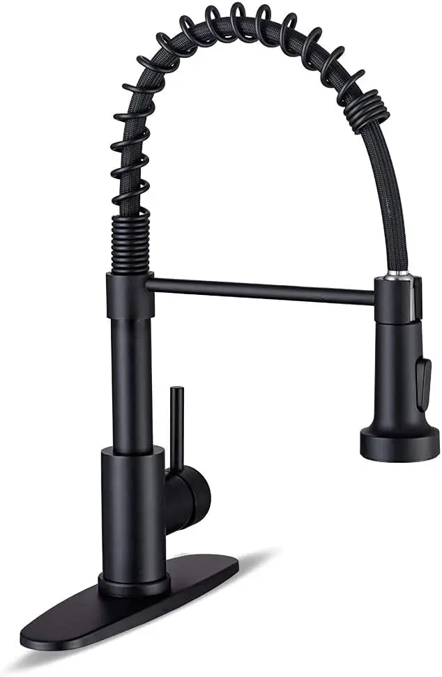 

Stainless Steel Single Handle Kitchen Faucet with Pull Down Sprayer for Farmhouse RV Sink, Matte Black