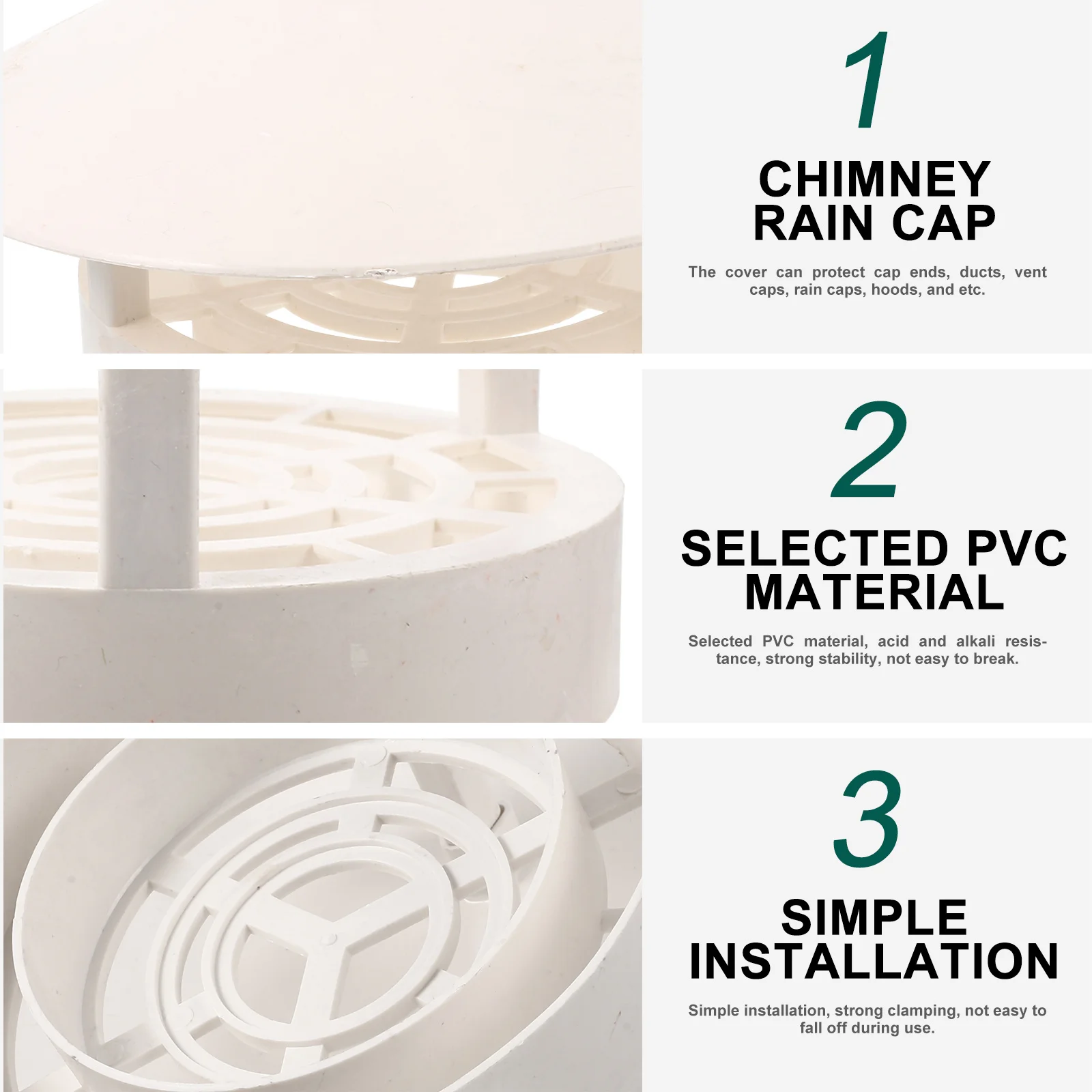 المطر -250 مللي متر غطاء قمع الدخان المستدير بولي كلوريد الفينيل مقاوم للماء التهوية هود مدخنة سقف تنفيس غطاء مجاري ملحق