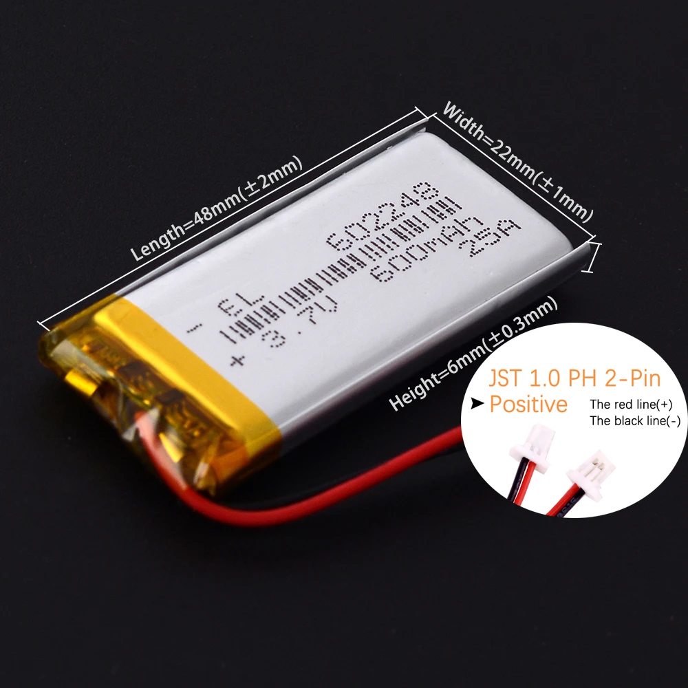 3.7V 902248 900mAh JST1.0mm 2pin Rechargeable Lithium Li-ion Polymer Battery 302248 402248 502248 602248 702248 802248 102248