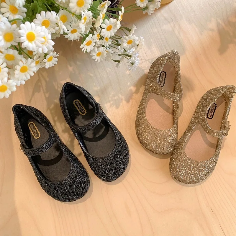 Spring Summer 2023 New Mini Melissas Bird\'s Nest Children\'s Jelly Shoes Baby Girls Shiny Jelly Sandals Kids Fragrant Beach Shoes