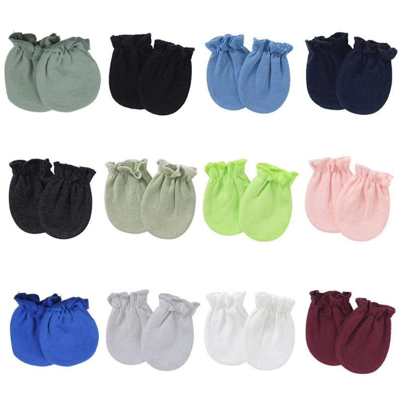 Solid Color No Scratch Mitts Baby Anti Scratching Soft Cotton Gloves Newborn for Protection Face Scratch Hands Gloves